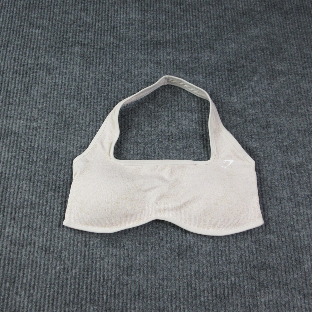 Gymshark Sports Bra Womens L White Halterneck Spotted Logo Medium Support